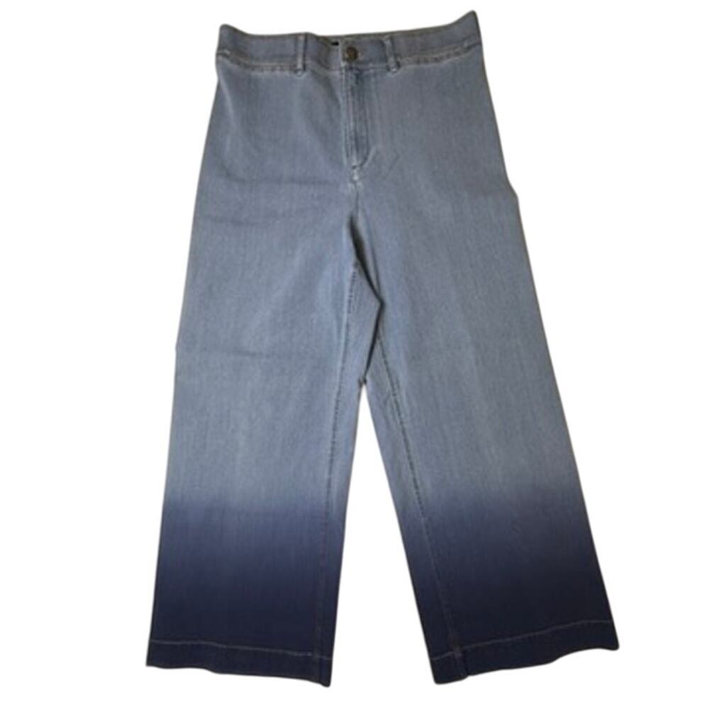 Lafayette 148 New York Clarke Ombré Wide Leg Jeans Size 6 Blue Dip Dye